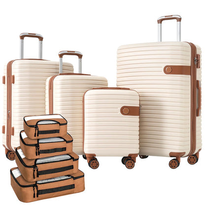 Set of 4-Piece Expandable Lightweight Suitcase with Packing Cubes TSA Lock and Spinner Wheels - Cream_0