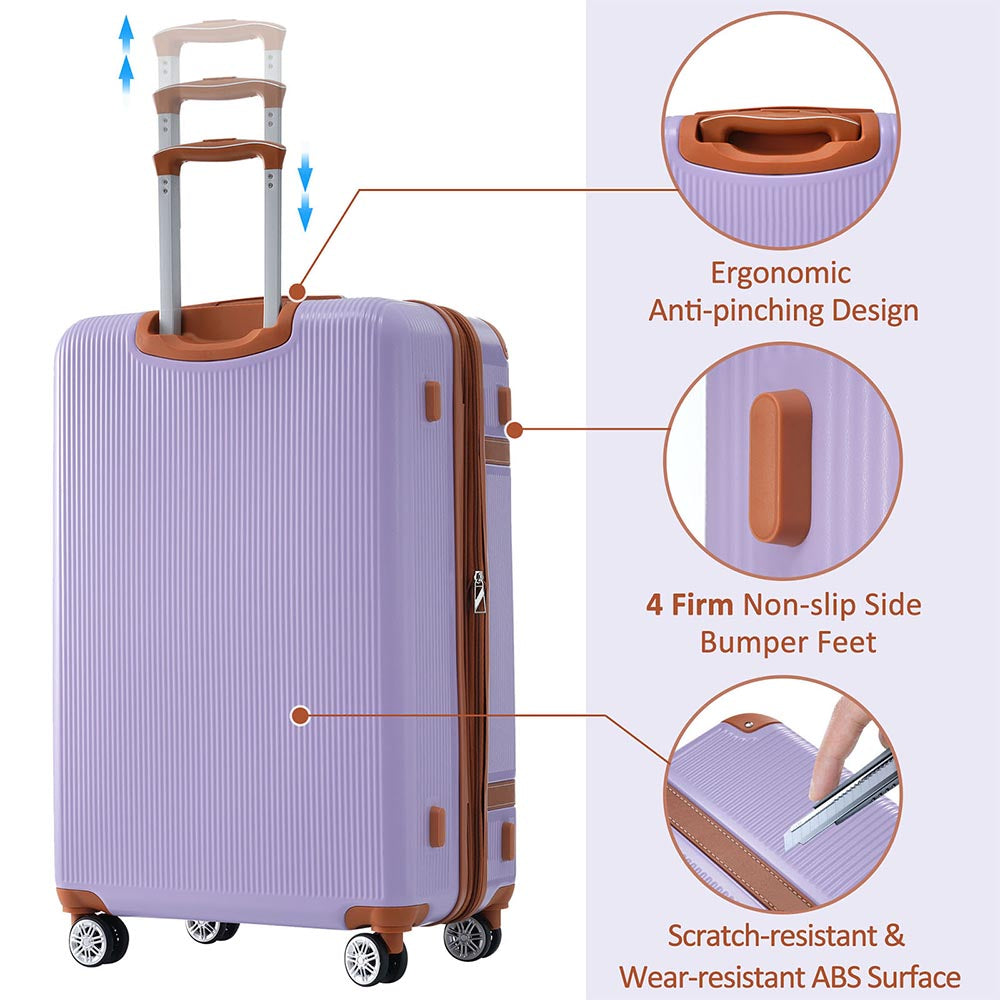 3 Piece Lightweight Hard-shell Luggage Sets double spinner 8 wheels Suitcase with TSA Lock - Lilac_11