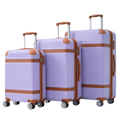 3 Piece Lightweight Hard-shell Luggage Sets double spinner 8 wheels Suitcase with TSA Lock - Lilac_0