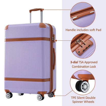 3 Piece Lightweight Hard-shell Luggage Sets double spinner 8 wheels Suitcase with TSA Lock - Lilac_12