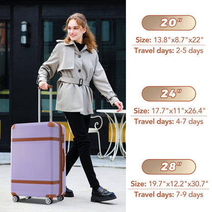 3 Piece Lightweight Hard-shell Luggage Sets double spinner 8 wheels Suitcase with TSA Lock - Lilac_19