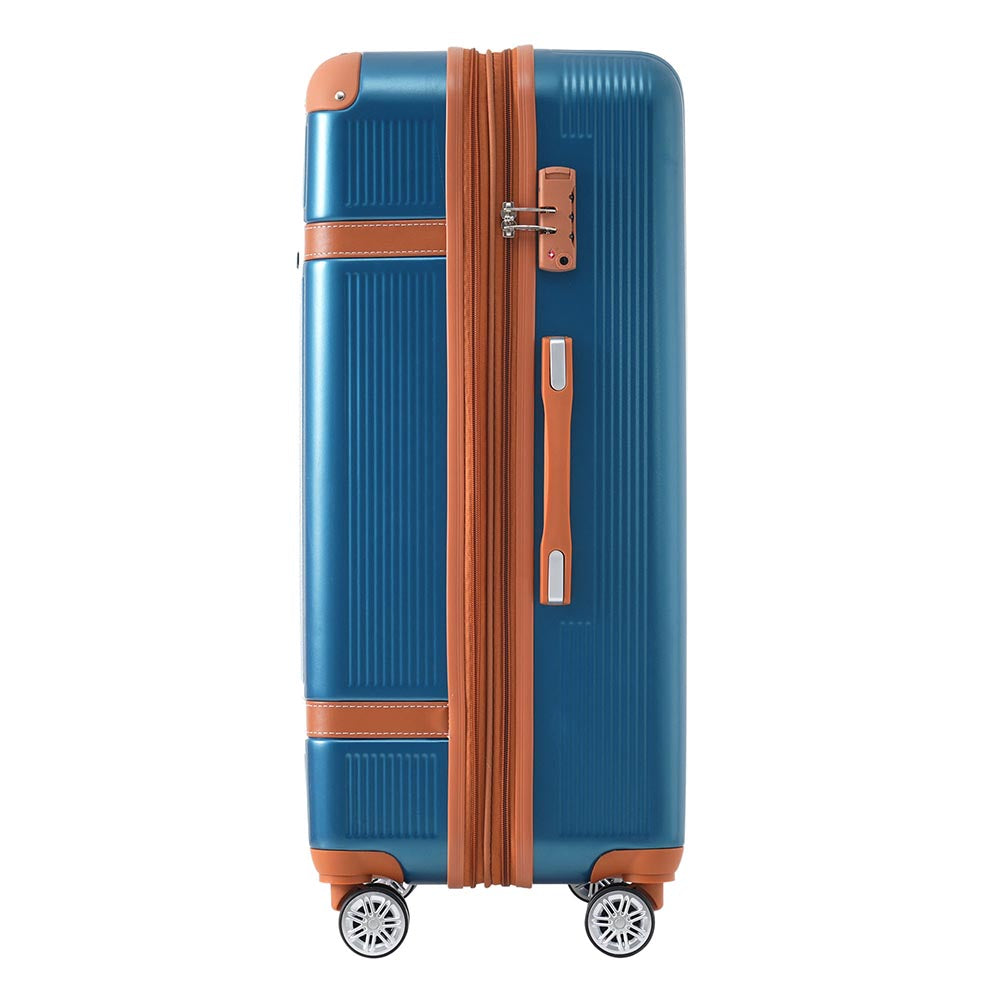 3 Piece Lightweight Hard-shell Luggage Sets double spinner 8 wheels Suitcase with TSA Lock - Blue_4