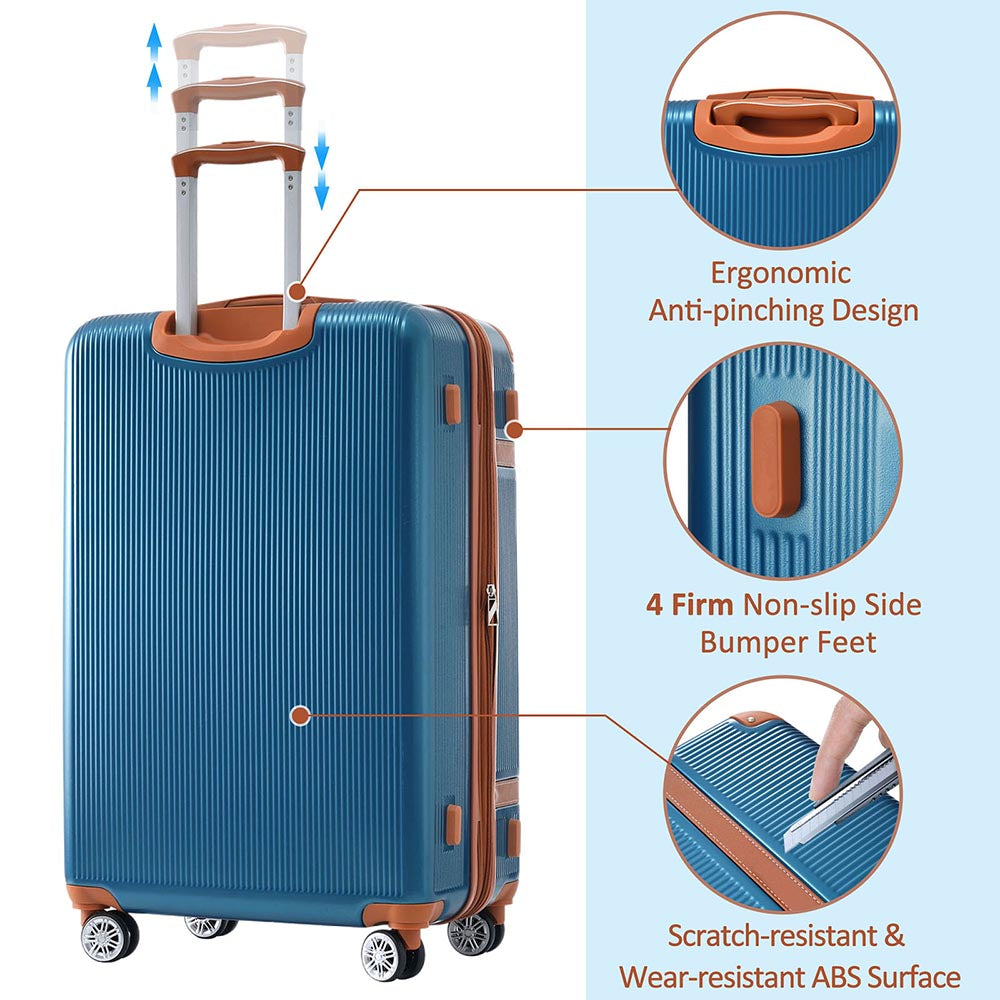 3 Piece Lightweight Hard-shell Luggage Sets double spinner 8 wheels Suitcase with TSA Lock - Blue_15