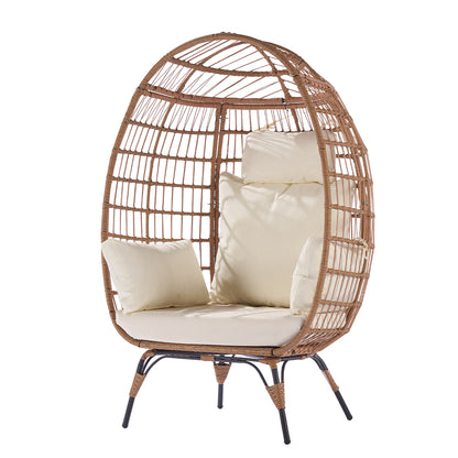 Wicker Egg Chair with Cushions - Beige_0