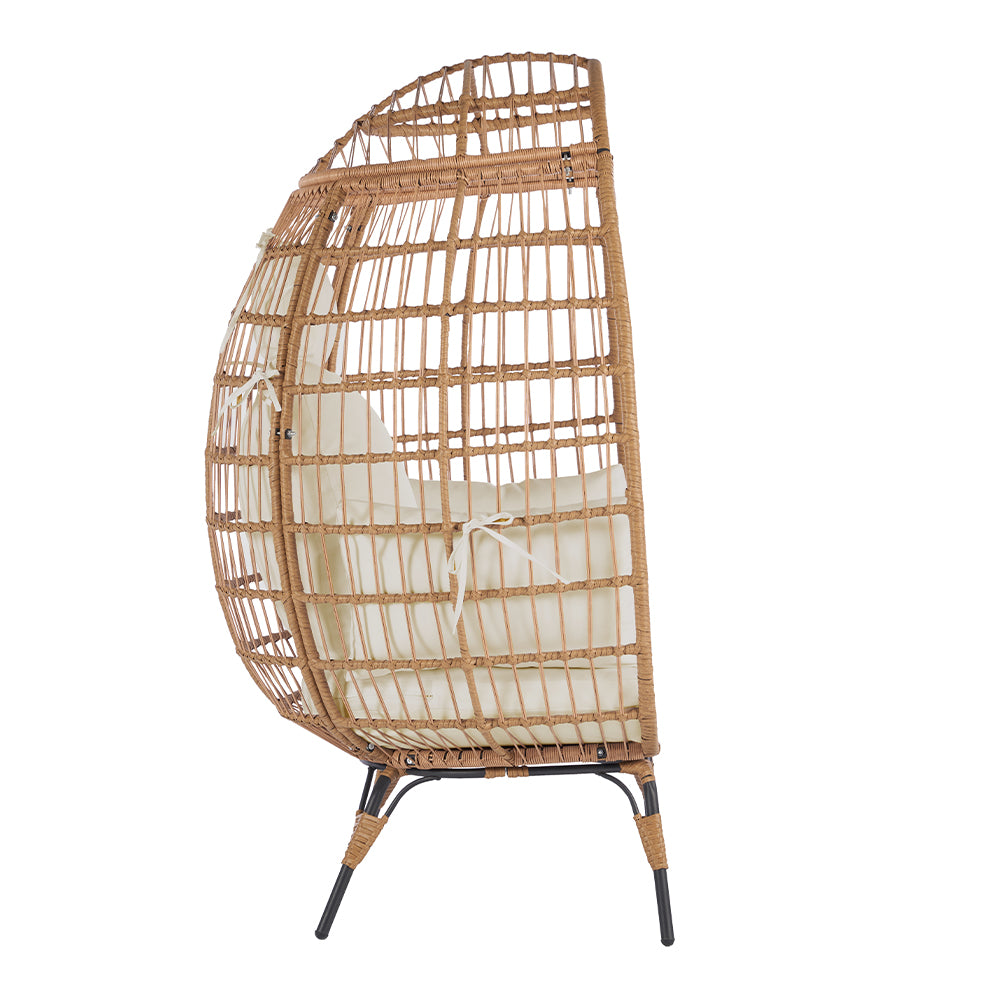 Wicker Egg Chair with Cushions - Beige_8