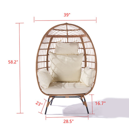 Wicker Egg Chair with Cushions - Beige_11