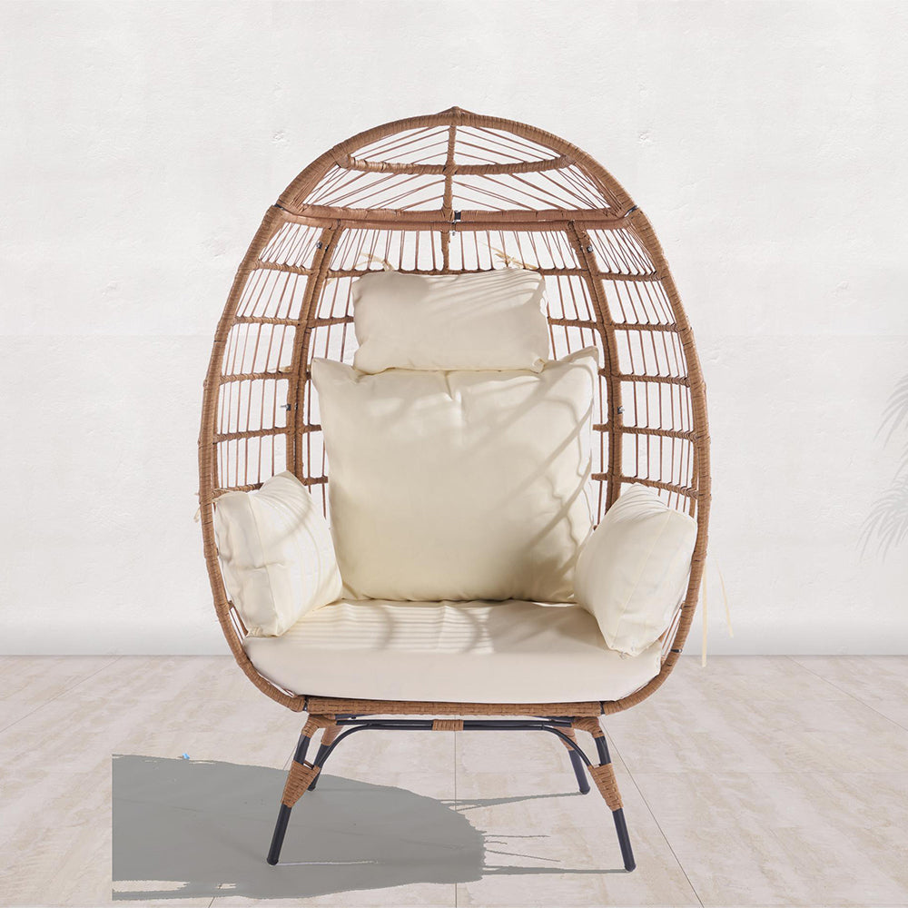 Wicker Egg Chair with Cushions - Beige_6