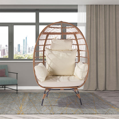 Wicker Egg Chair with Cushions - Beige_2