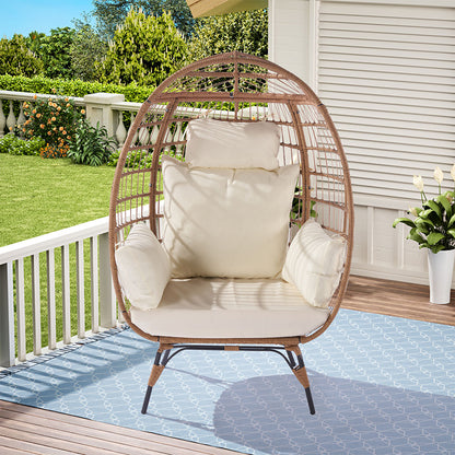 Wicker Egg Chair with Cushions - Beige_1