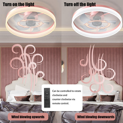 Modern Slim Ceiling Fan with Dimmable LED Lights - Pink_5