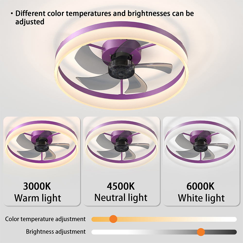 Modern Slim Ceiling Fan with Dimmable LED Lights - Purple_6