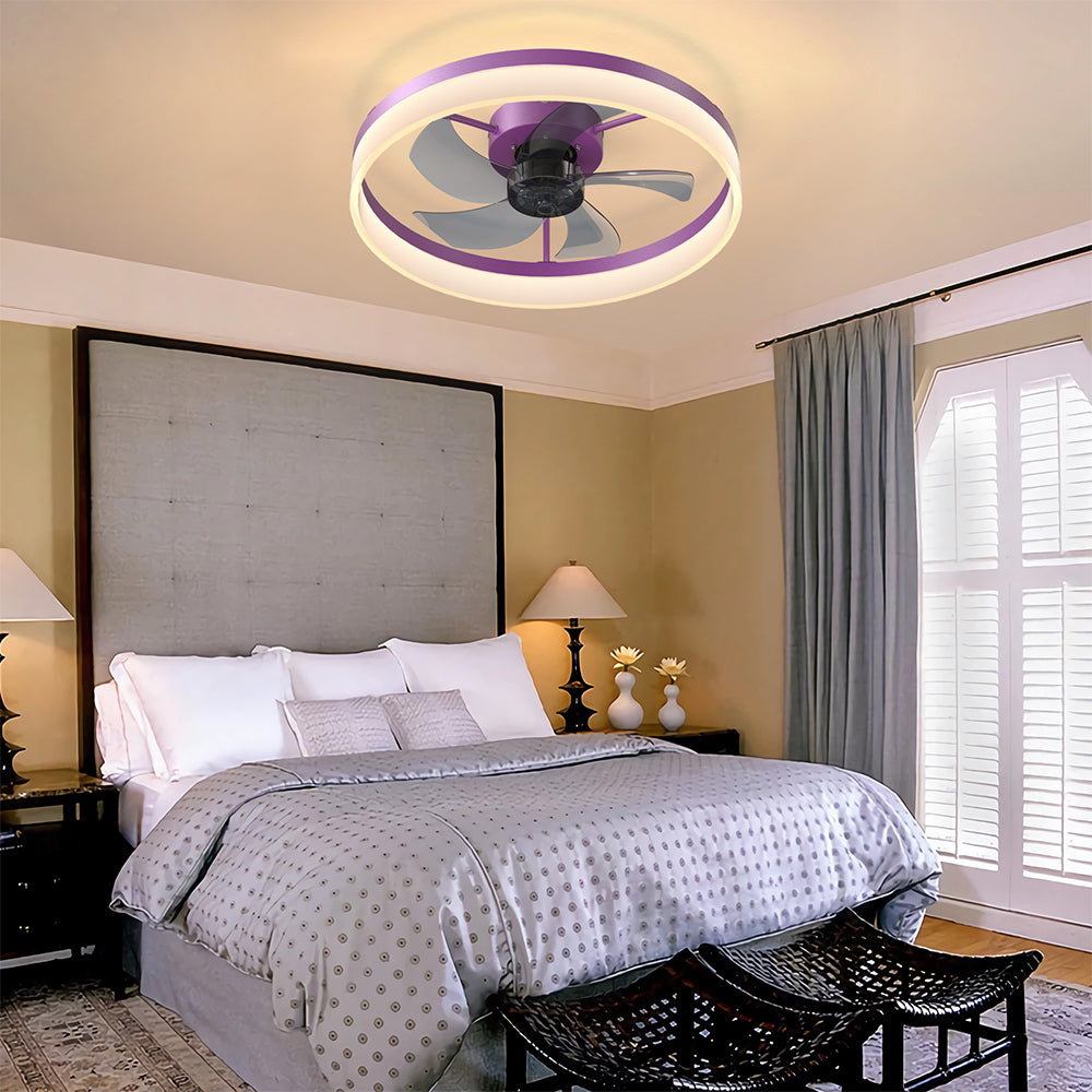 Modern Slim Ceiling Fan with Dimmable LED Lights - Purple_4