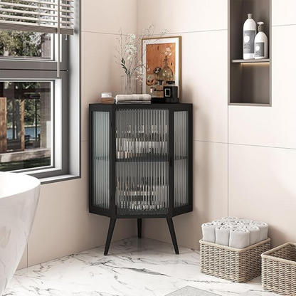 Stylish 22.25 Corner Cabinet with Tempered Glass Door_2