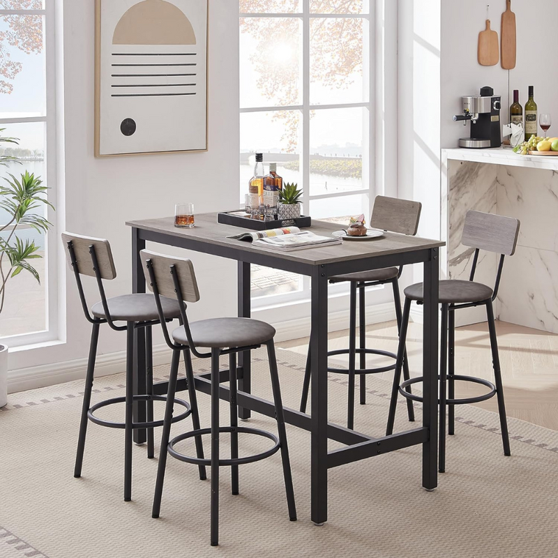 Grey Bar Table Set with 4 Bar Stools_0