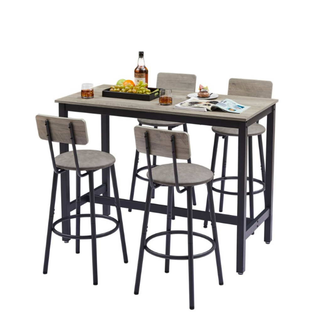 Grey Bar Table Set with 4 Bar Stools_4