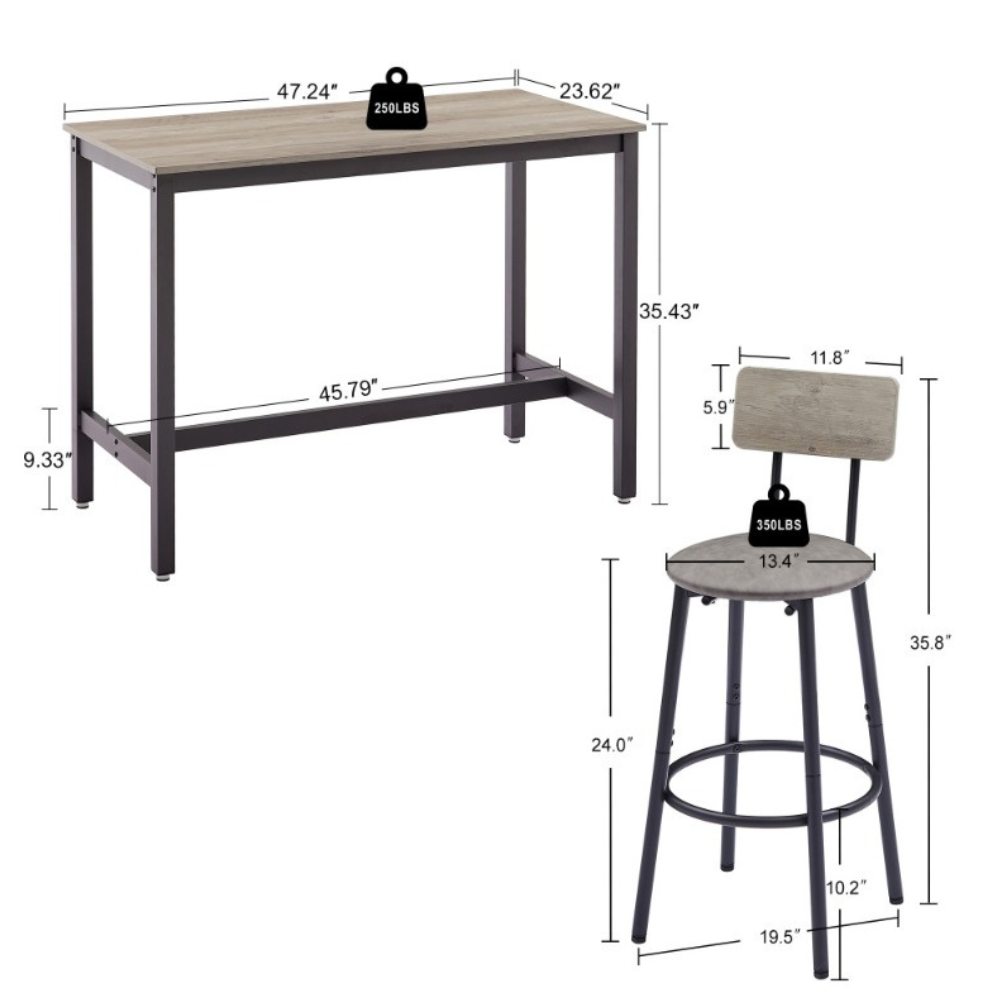 Grey Bar Table Set with 4 Bar Stools_5