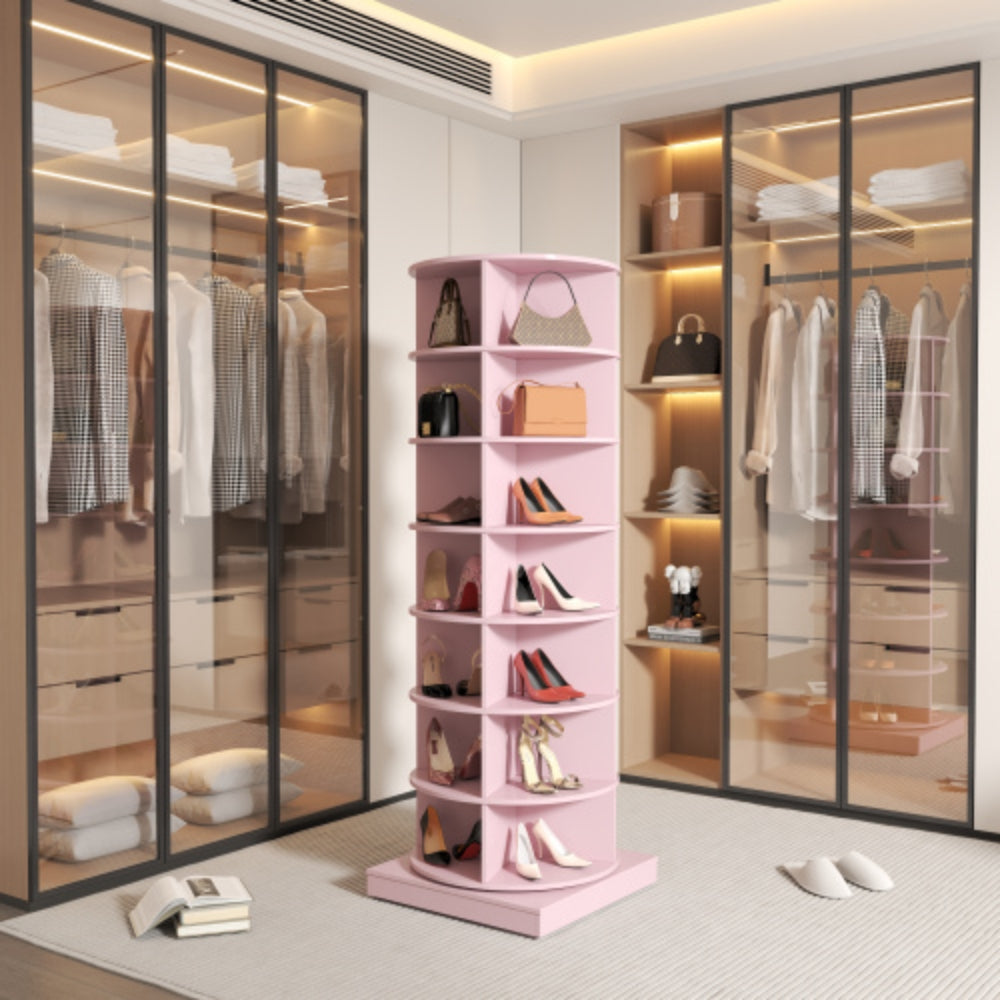 360 Degree Pink Rotating Shoe Cabinet  with 7 Layers