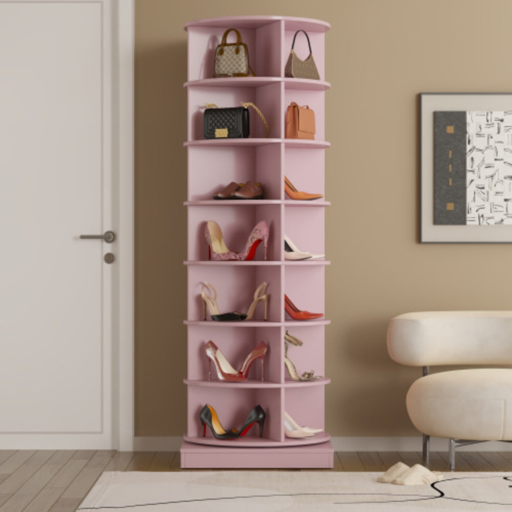 360 Degree Pink Rotating Shoe Cabinet  with 7 Layers