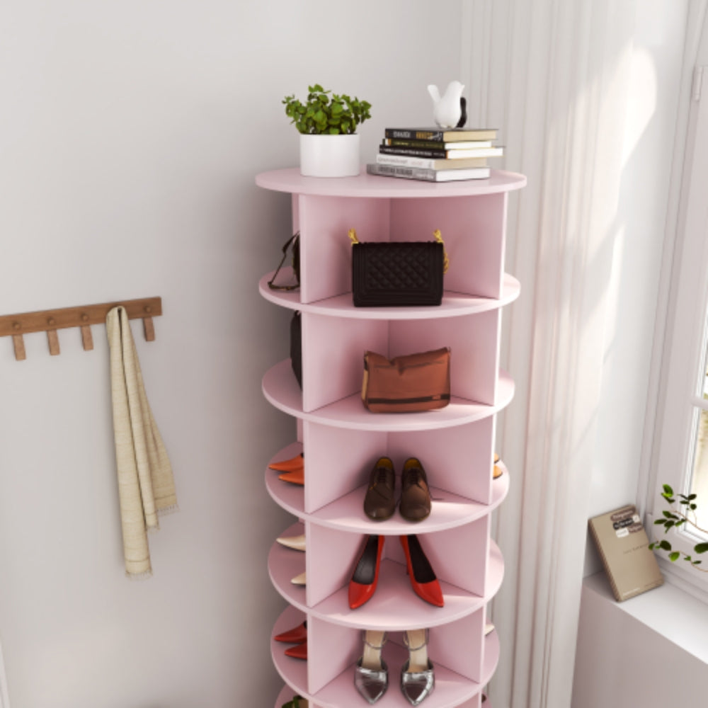 360 Degree Pink Rotating Shoe Cabinet  with 7 Layers