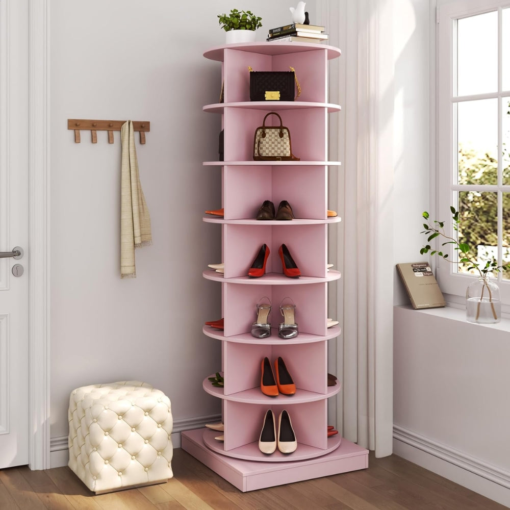 360 Degree Pink Rotating Shoe Cabinet  with 7 Layers