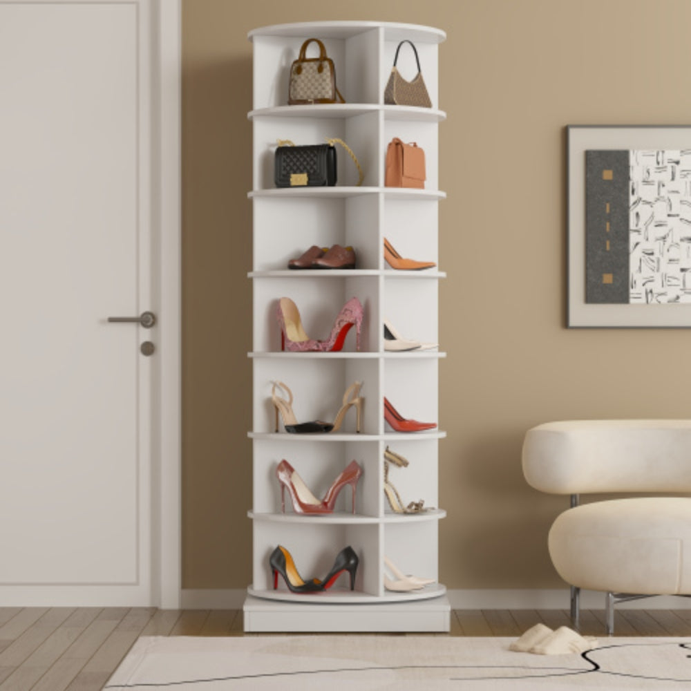 360 Degree White Rotating Shoe Cabinet  with 7 Layers