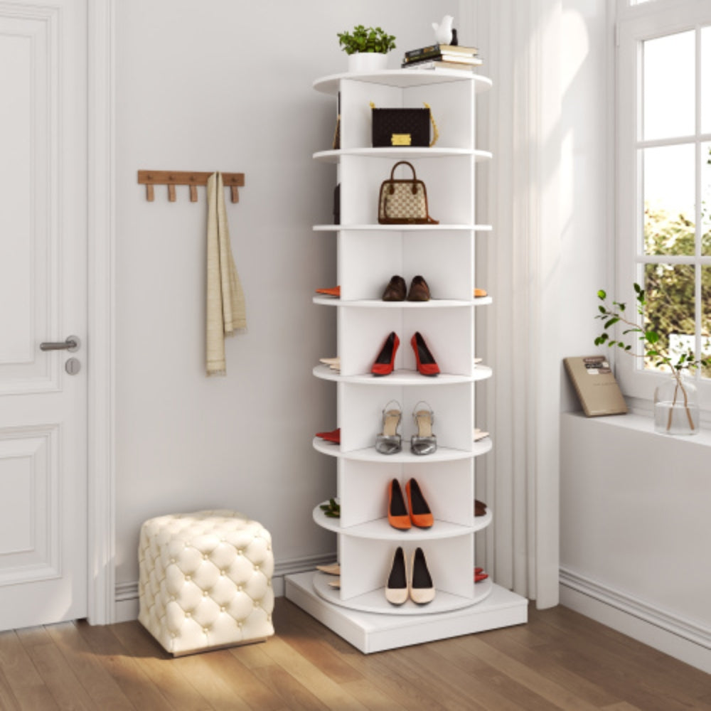 360 Degree White Rotating Shoe Cabinet  with 7 Layers