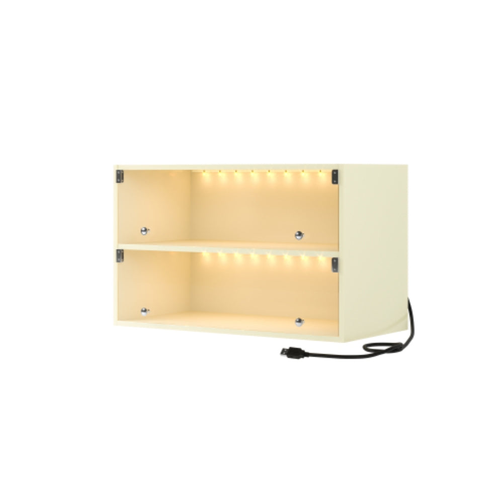 Off White Glass Door Shoe Box with RGB LED Light