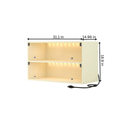 Off White Glass Door Shoe Box with RGB LED Light