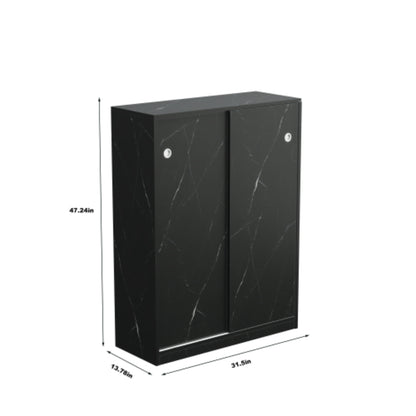 Stylish Marble Black Shoe Cabinet with Sliding Door