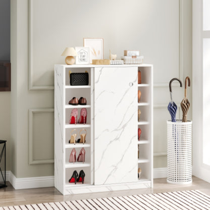 Stylish Marble White Shoe Cabinet with Sliding Door