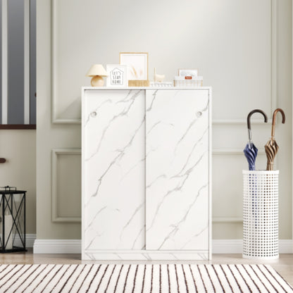 Stylish Marble White Shoe Cabinet with Sliding Door