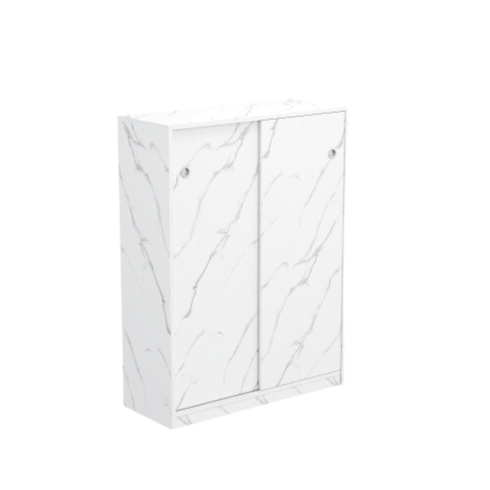 Stylish Marble White Shoe Cabinet with Sliding Door