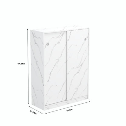 Stylish Marble White Shoe Cabinet with Sliding Door
