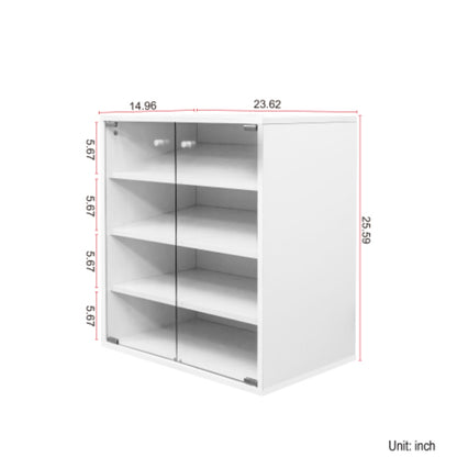 4 Tier RGB LED Shoe Box with Glass Door in White