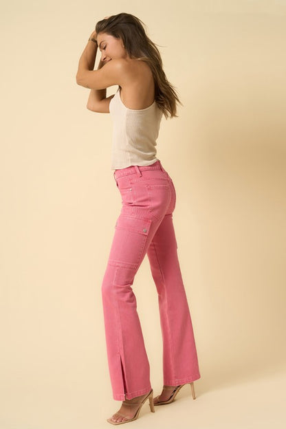 Cargo Slim Boot Cut Dusty Pink Denim Jeans