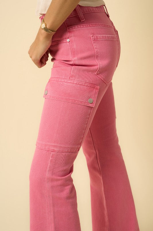 Cargo Slim Boot Cut Dusty Pink Denim Jeans