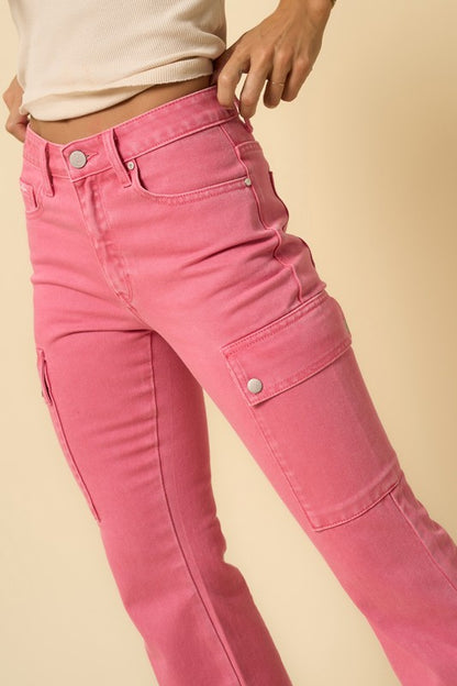 Cargo Slim Boot Cut Dusty Pink Denim Jeans