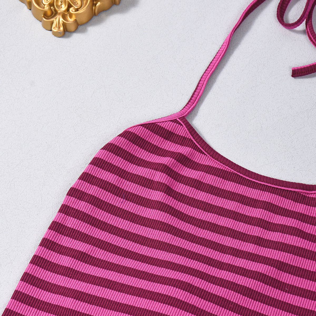 Striped Halter Neck Outfit - Crop Top Shorts Set