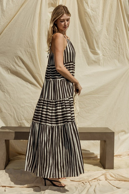 Sleeveless Stripe Maxi Tiered Maxi Dress