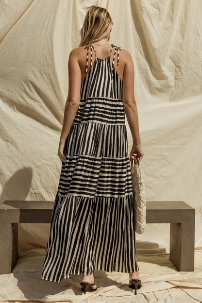 Sleeveless Stripe Maxi Tiered Maxi Dress