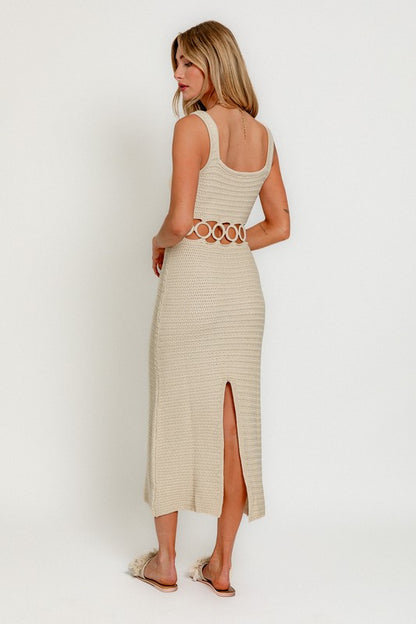 Boho Style Square Neck Sleeveless Crochet Midi Dress