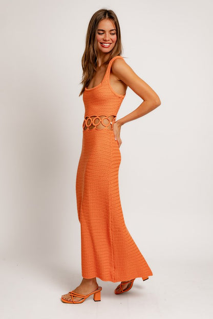 Boho Style Square Neck Sleeveless Crochet Midi Dress