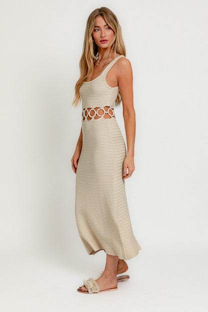 Boho Style Square Neck Sleeveless Crochet Midi Dress