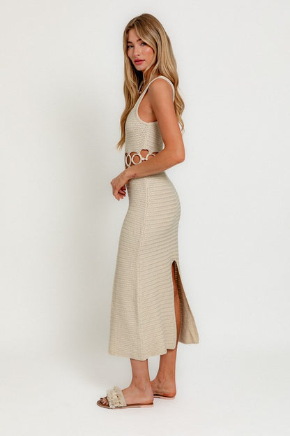 Boho Style Square Neck Sleeveless Crochet Midi Dress