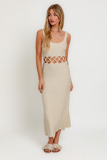 Boho Style Square Neck Sleeveless Crochet Midi Dress