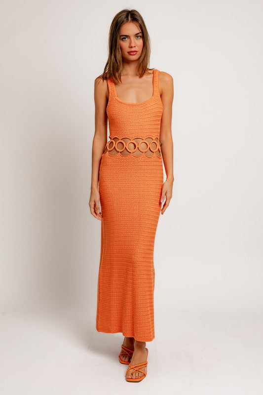 Boho Style Square Neck Sleeveless Crochet Midi Dress