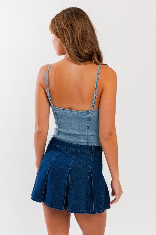 Deep V-Neck Denim Bustier Sleeveless Bodysuit