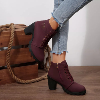Lace Up Boots - Block High Heels - Fashions Envy