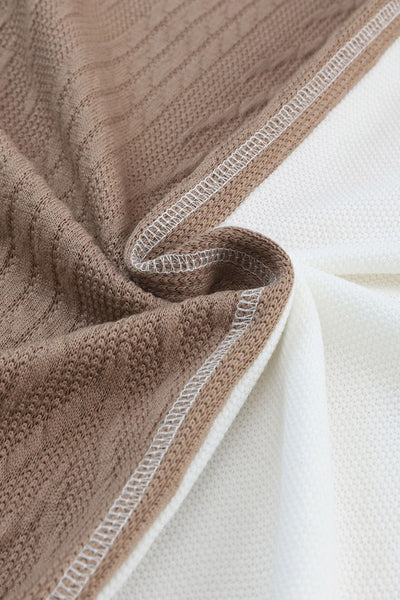 Cable Knit Color Block Round Neck Sweater - Fashions Envy