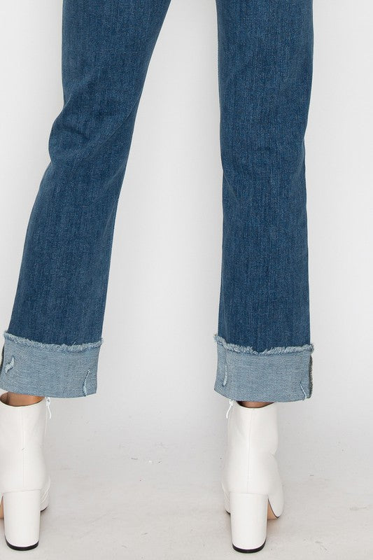 High Rise Two Tone Ankle Length Denim Jeans